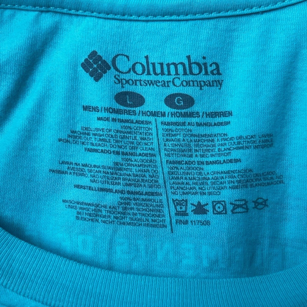 Columbia Mens PFG Short Sleeve Blue/Teal Shirt L Teal Logo Elements of Fishing - Picture 6 of 6